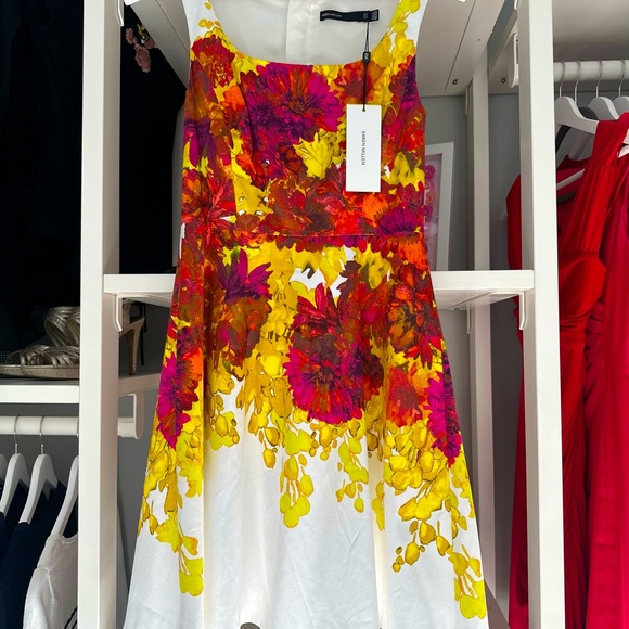 Karen Millen Bright Floral A-Line Cotton Dress Size 6 - Picture 3 of 6